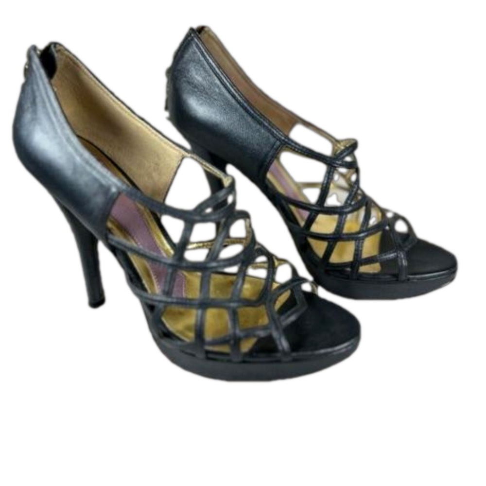 Hale Bob Sexy Black Leather Strappy Stiletto‎ Heels